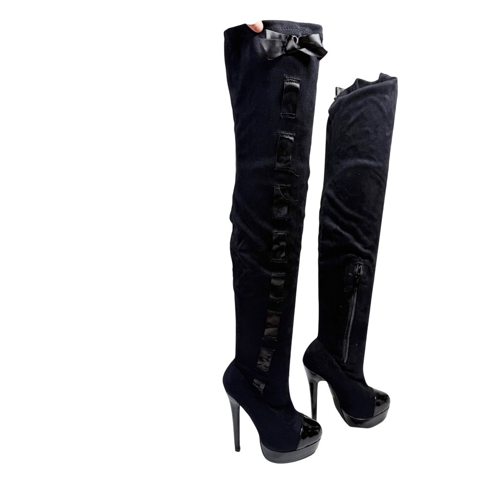 Vintage Y2K Victoria Secret Colin Stuart Black Ribbon Lace Over The Knee Boots